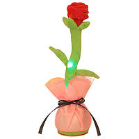 Говорящий танцующий Цветок Роза 35 см, поющий, повторюшка- USB Зарядка Красный (8293)