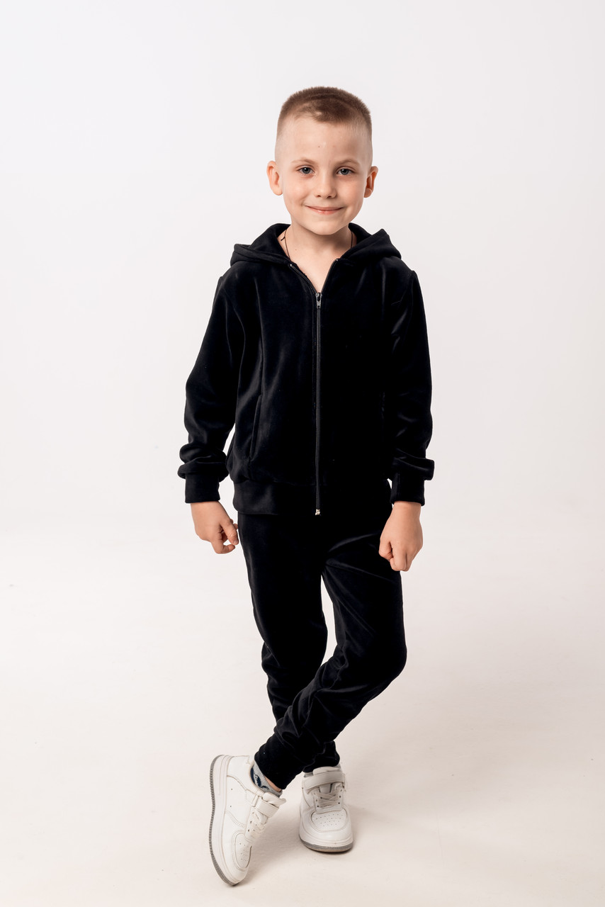 Дитячий спортивний костюм для хлопчика чорного кольору, велюр