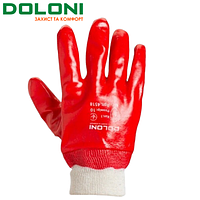 Перчатки рабочие трикотажные с полным ПВХ обливом Doloni D-Resist красные 4518