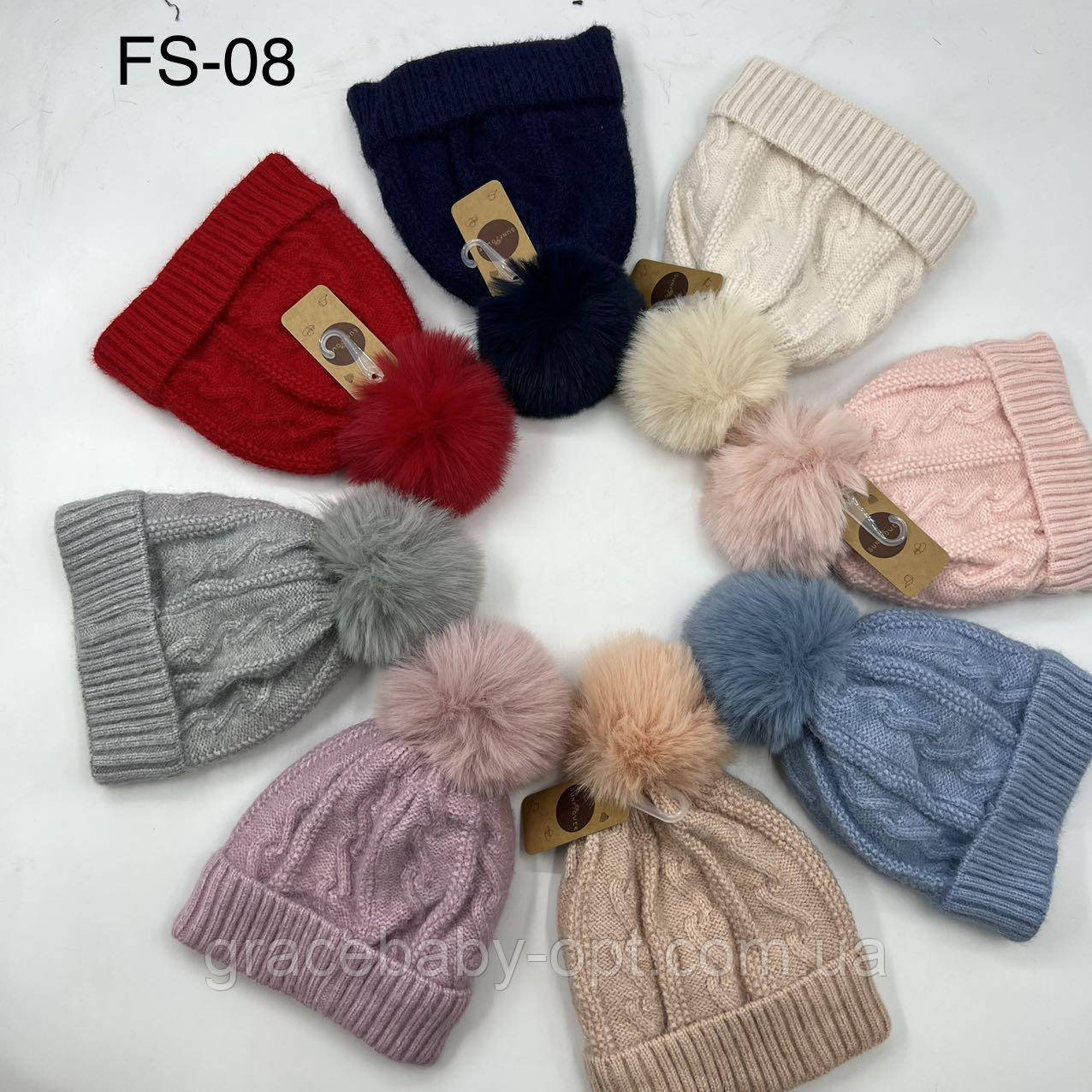 Шапка утеплена для дівчинки оптом, № FS-08