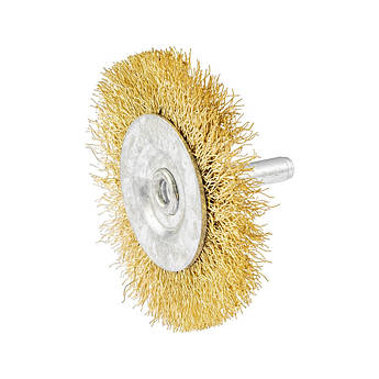 Щітка дискова MASTERTOOL з латунованого рифленого дроту 75 мм зі стрижнем 1/4" 19-9707