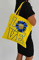 Сумка Шоппер з вишивкою LOVE на жовтому, еко сумка для покупок, шопер, сумка з вишиванкою, сумка для покупок вишита