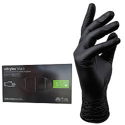Нітрилові рукавички Nitrylex® Black чорні нестерильні, розмір S, (4,2 г.) - 100 шт