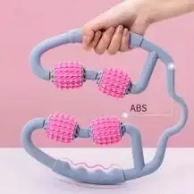 Ручний роликовий масажер для шиї, Роликовий масажер антицелюлітний для тіла LOSSO U-5 рожевий, фото 5