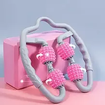 Ручний роликовий масажер для шиї, Роликовий масажер антицелюлітний для тіла LOSSO U-5 рожевий, фото 2