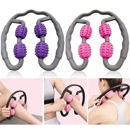 Ручний роликовий масажер для шиї, Роликовий масажер антицелюлітний для тіла LOSSO U-5 рожевий, фото 1