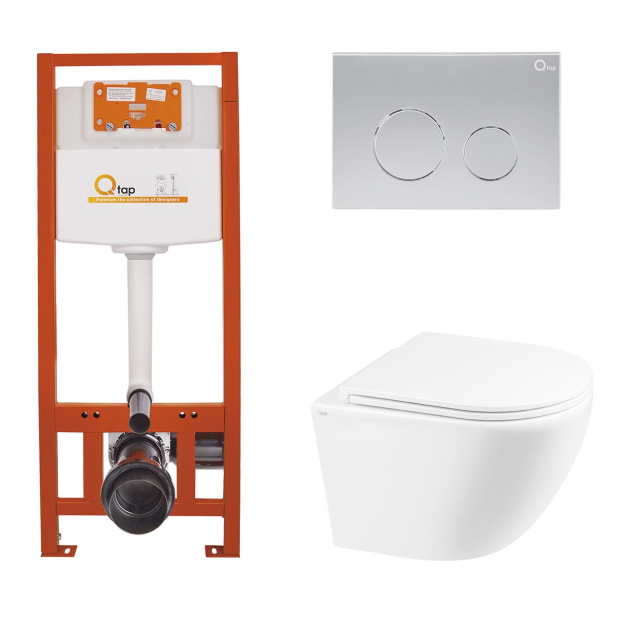 Комплект інсталяції Q-TAP Nest/Robin с унітазом Q-TAP кнопка сатин 176942 QT1333046EUQW45145, фото 1