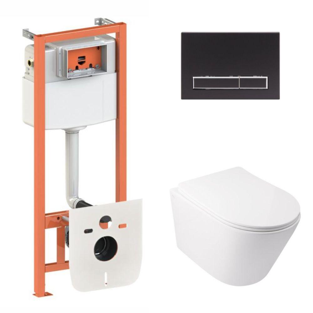 Комплект інсталяції Q-TAP Nest/Swan с унітазом Q-TAP кнопка чорна 176966 QT16335179W45153, фото 1