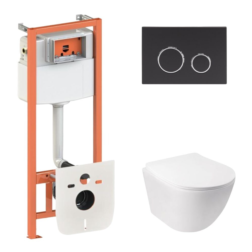 Комплект інсталяції Q-TAP Nest/Jay с унітазом Q-TAP кнопка чорна 176978 QT07335177W45136, фото 1