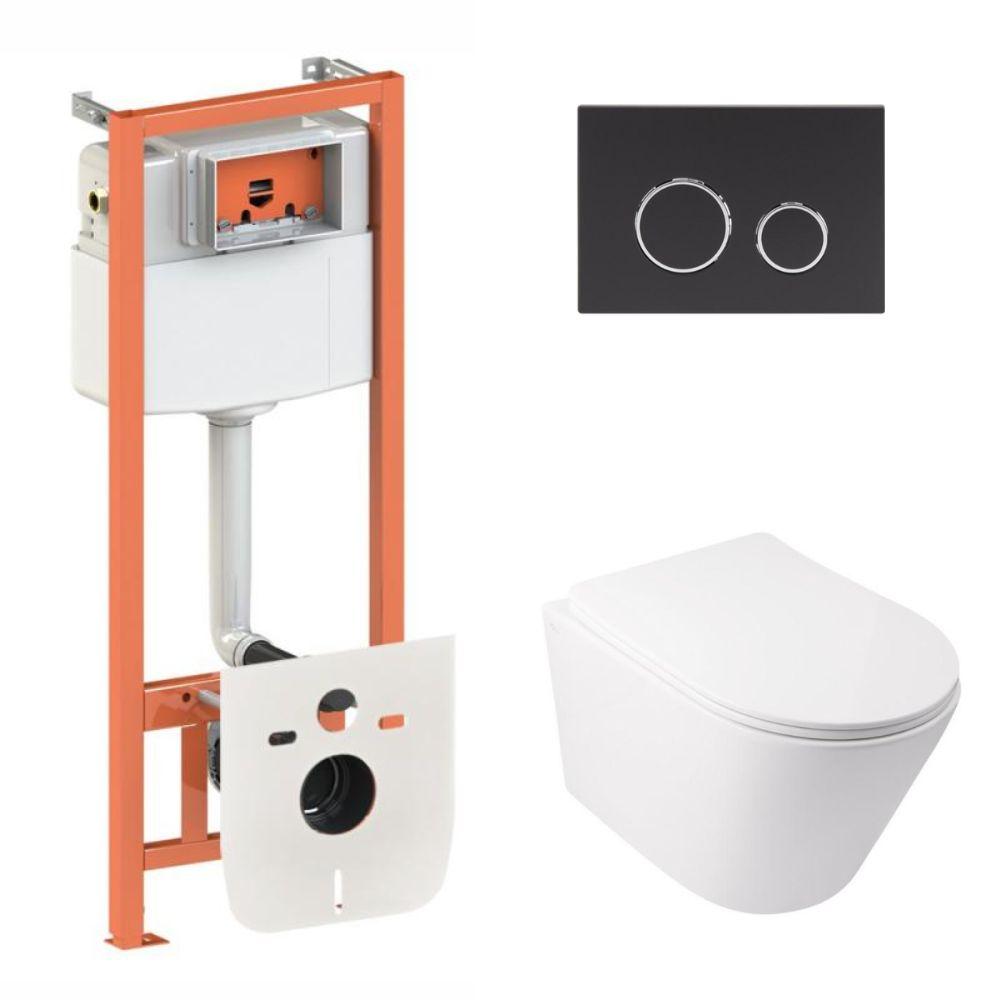 Комплект інсталяції Q-TAP Nest/Swan с унітазом Q-TAP кнопка чорна 176982 QT16335179W45150, фото 1