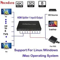 HDMI 1x8 портів спліттер, розгалужувач, комутатор 4K Full HD 3D, фото 3