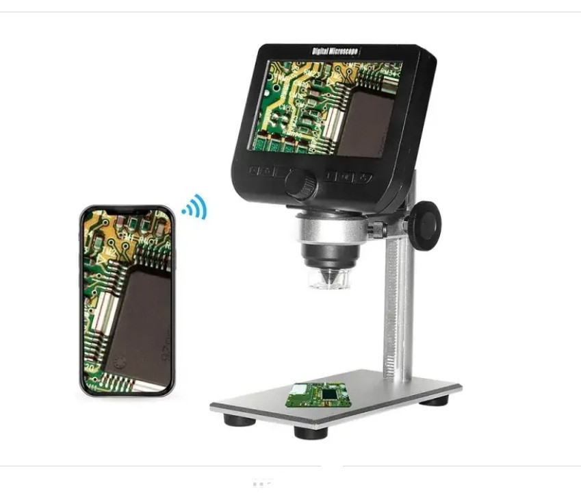 Цифровий мікроскоп з екраном на штативі з Wifi (1-1000X, 4.3 дюйми, 2MP, USB, Android, iOS) I-317