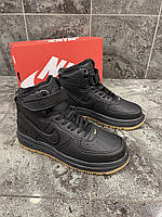 Мужские кожаные черные кроссовки Nike Air Force 1, хорошее качество. Черные зимние кроссовки Аир Форс мужские