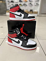 Мужские кожаные кроссовки Nike Air Jordan 1 RED, черно-белые с красным, отличное качество
