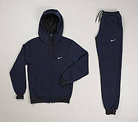 Спортивный костюм на флисе мужской Nike CL теплый темно-синий | Комплект зимний Найк Кофта + Штаны с начесом