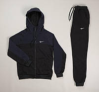 Спортивный костюм на флисе мужской Nike CL теплый черно-синий | Комплект зимний Найк Кофта + Штаны с начесом