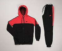 Зимний спортивный костюм мужской Nike DL теплый на флисе черный-красный Найк Толстовка на молнии + Штаны