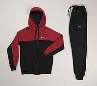 Спортивний костюм зимовий чоловічий Nike CL теплий на флісі чорно-червоний Найк Толстовка на блискавці + Штани