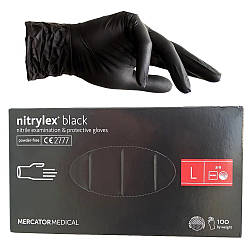 Рукавички нітрилові неопудрені NITRYLEX BLACK Mercator Medical (чорні) L, (4.2)