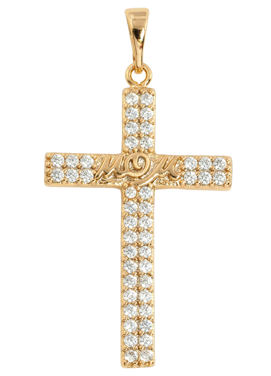 Кулон Xuping Позолота 18K "Хрест з цирконієм та написом Мама" для ланцюжка до 5мм