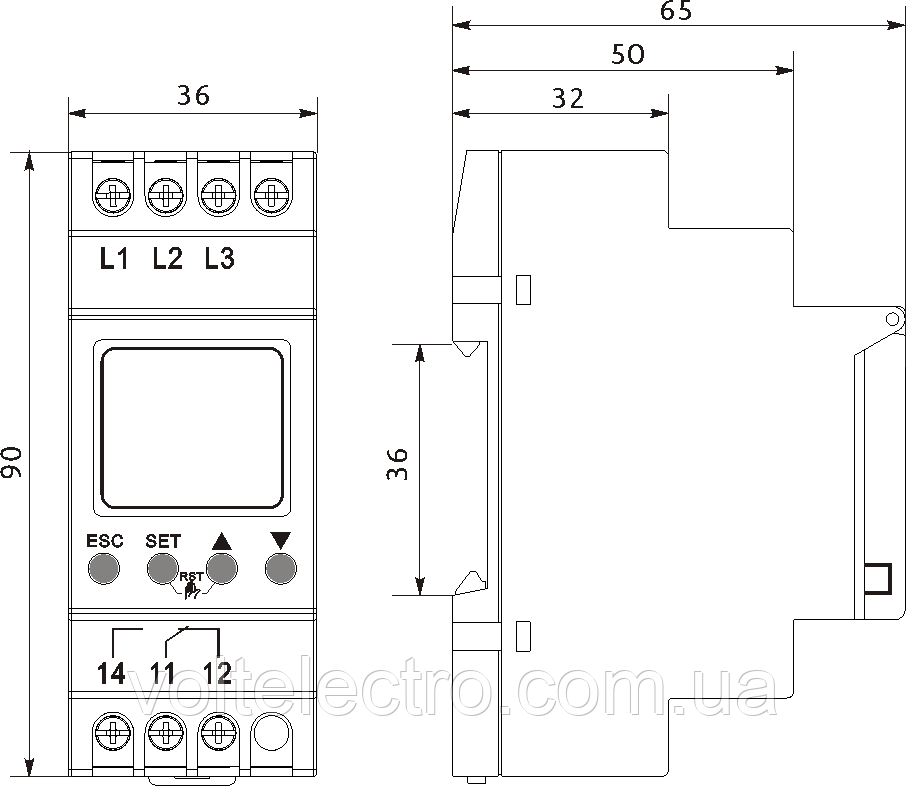 Цифровое реле контроля напряжения FRV15 4 200-500V 1NO+1NC Промфактор - фото 3 - id-p1598190963