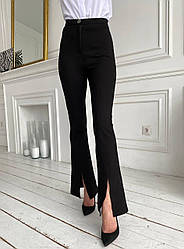 Жіночі штани кльош чорні класичні з розрізами знизу (р.S 42-44) 22SH593r