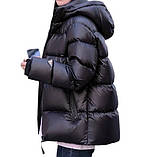 Куртка пуховик жіноча чорна молодіжна з капюшоном єврозиму оверсайз S, фото 3