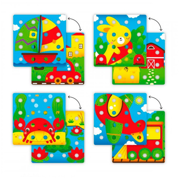 Детская мозаика для самых маленьких (большие фишки (16 шт.), карточки, основы) Quercetti - фото 4 - id-p1977865125