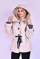 Короткое женское пальто с капюшоном, бежевое