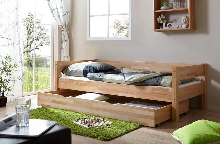 Дитяче ліжко b011 каркас дерево бук натуральний 90х190 з ящиком (Mobler TM)