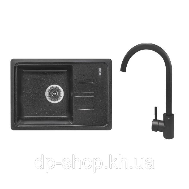 Набір: Кухонна мийка Lidz 620x435/200 BLM-14 (LIDZBLM14620435200) + Lidz Aria Змішувач для кухні 015F (k35), фото 1