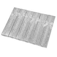 Коробочка прямоугольная картонная с бантом цвет серебро под украшения размер 21х4,5х2 см 12 штук в упаковке