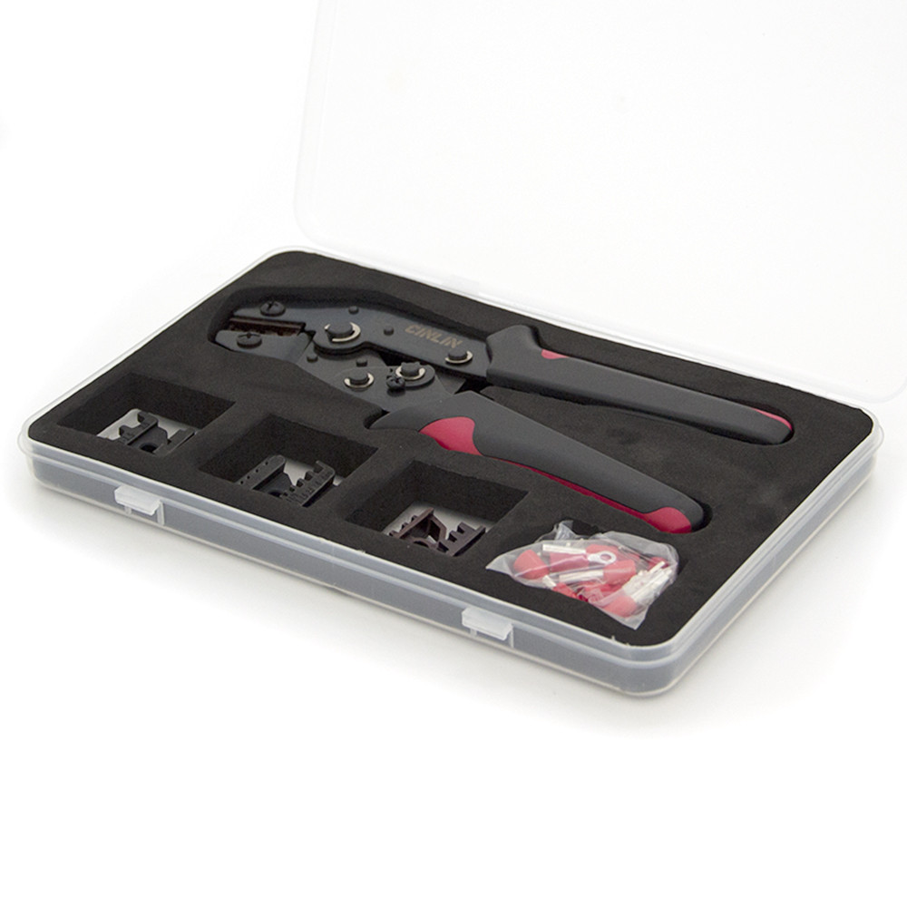 Інструмент обжимний SN-2549 для обжимки клем + насадки 06 -0.5-6mm2, 02С -0.5-2.5mm2, 06WF -0.25-6mm2, Black-red, фото 1