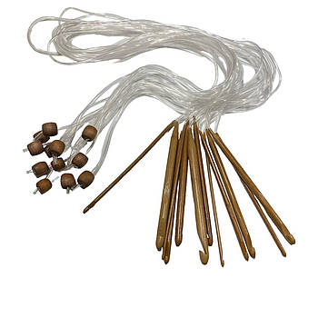 Тунісські в'язальні гачки набір 12 шт. бамбуковий тримач 14 см. трубка 100 см, розмір від 3,5-12 мм