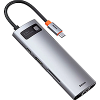 Хаб Baseus Metal Gleam Series 8-in-1Type-C HUB Type-C to HDMI* 1+USB3.0*3+PD*1+SD/TF* 1+VGA* 1 WKWG050013 Grey