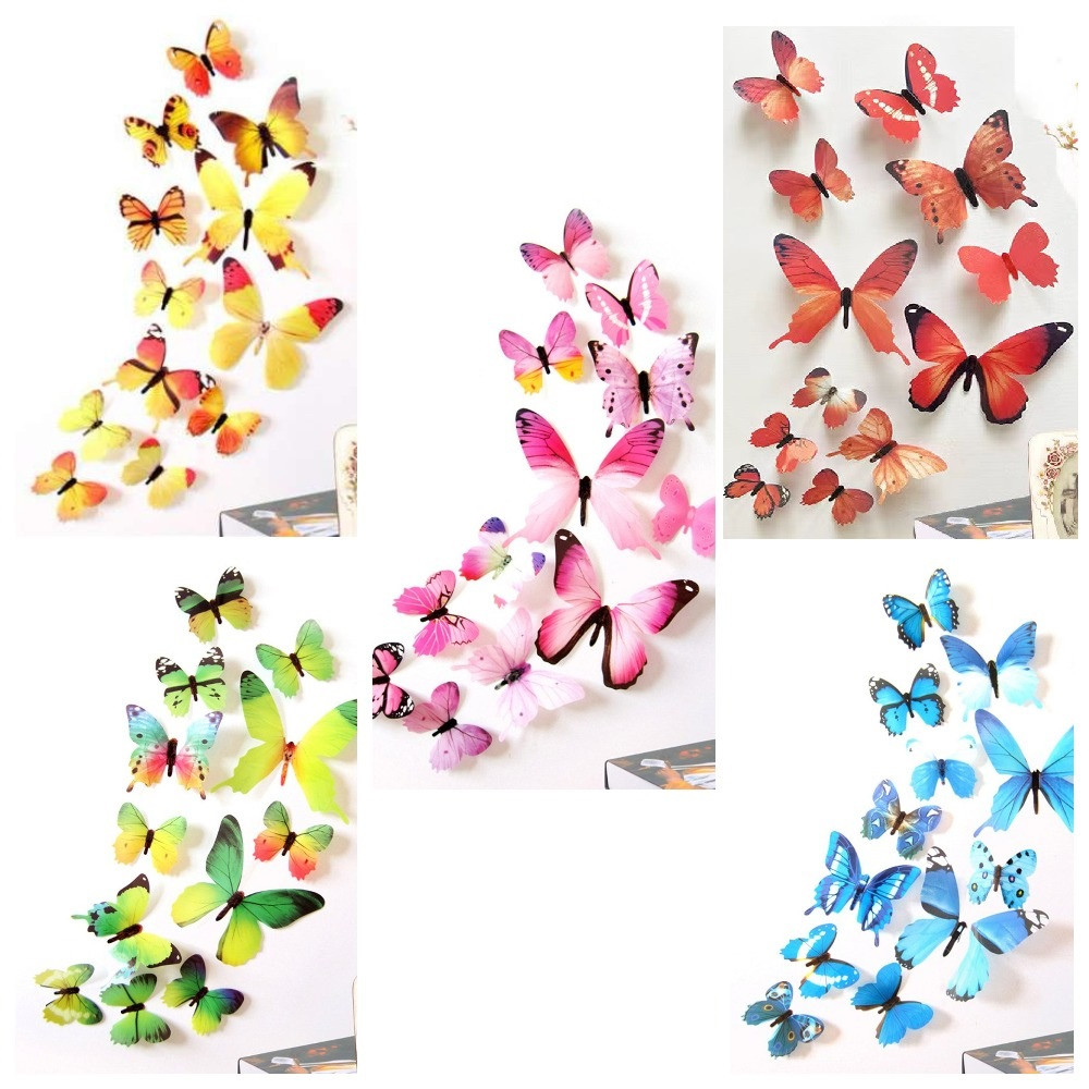 (12 шт) Набор бабочек 3D (на скотче), МИКС наборов - фото 1 - id-p1085189283