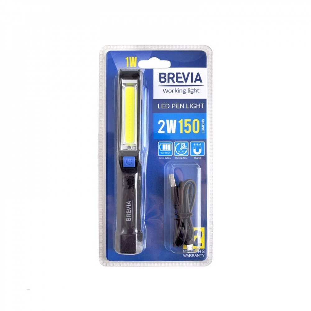 Переноска діодна 2W COB/150 lm +1W L=165 D=25/900mAh/microUSB Brevia Led Pen Light 11220//магніт