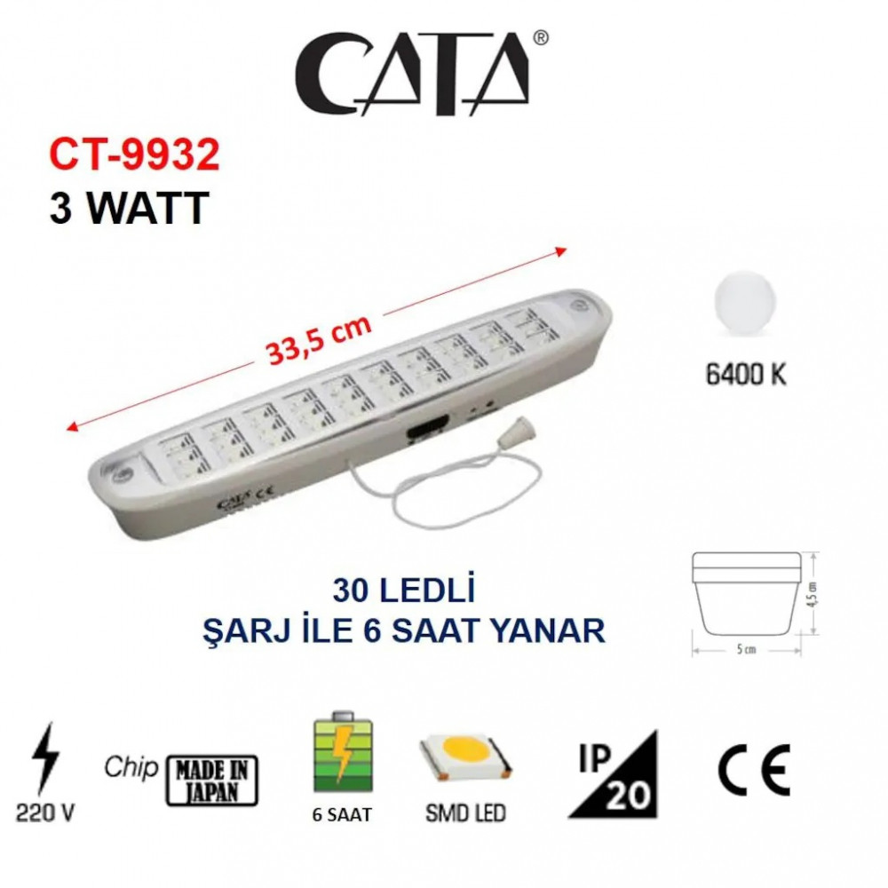 Переноска діодна 3W 200lm L=350/400mAh/CATA CT-9932 (ф-я авто увімкнення, коли зникло світло)