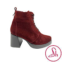 Ботинки женские замшевые бордового цвета на каблуке "Style Shoes"