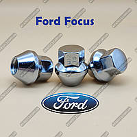Гайка колесная Ford Focus цельная, М12х1,5 ключ 19мм, хром. Колесная гайка Форд Фокус.