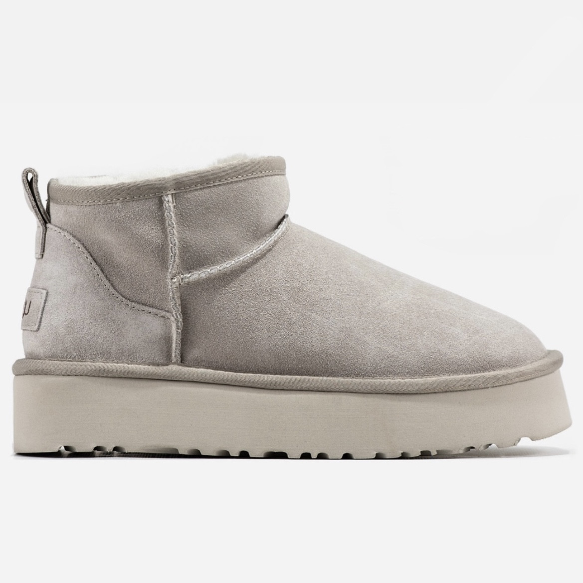Уги жіночі UGG Classic Ultra Mini Platform Grey сірий мінікороткий натуральний замш на хутрі на платформі, фото 1