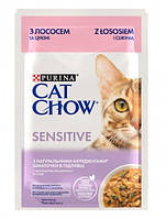 Влажный корм для кошек с чувствительной пищеварительной системой Cat Chow Sensitive с лососем и цуккини, 85 г