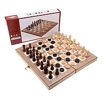 Дерев'яний ігровий набір 3 в 1 Шахи, шашки, нарди 29,5 х 29 см