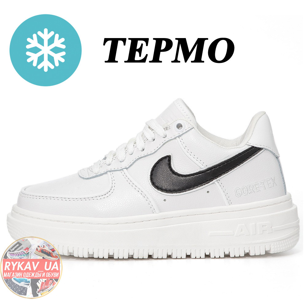 Жіночі термо кросівки Nike Air Force 1 Luxe Gore-Tex Winter Termo White Black Low, білі шкіряні кросівки найк аір форс 1 гортекс, фото 1