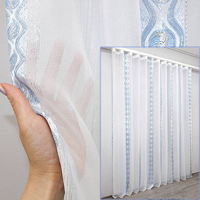 Тюль з креп-шифона, висотою 2,9м. Колір білий з блакитним. Код 1336т