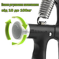 Кістовий еспандер від 10 до 100 кг чорний. Еспандер для рук пружинний вправи. Еспандер для рук з лічильником натискань, фото 2