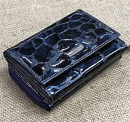Жіночий гаманець шкіряний лаковий синій 9*12*4 (Туреччина)