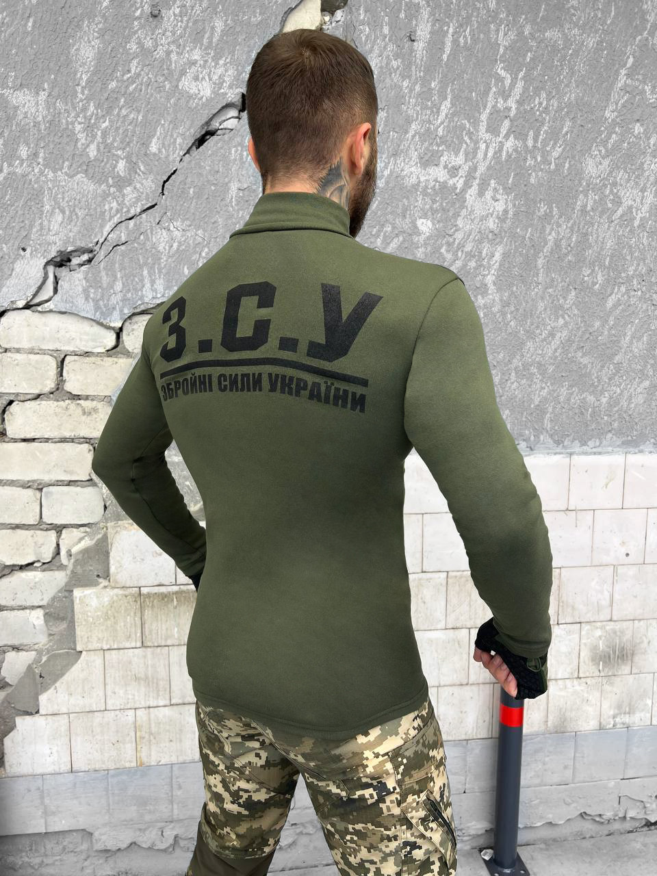 Гольф чоловічої оливи під горло хакі теплий із начосом ЗСУ, фото 1