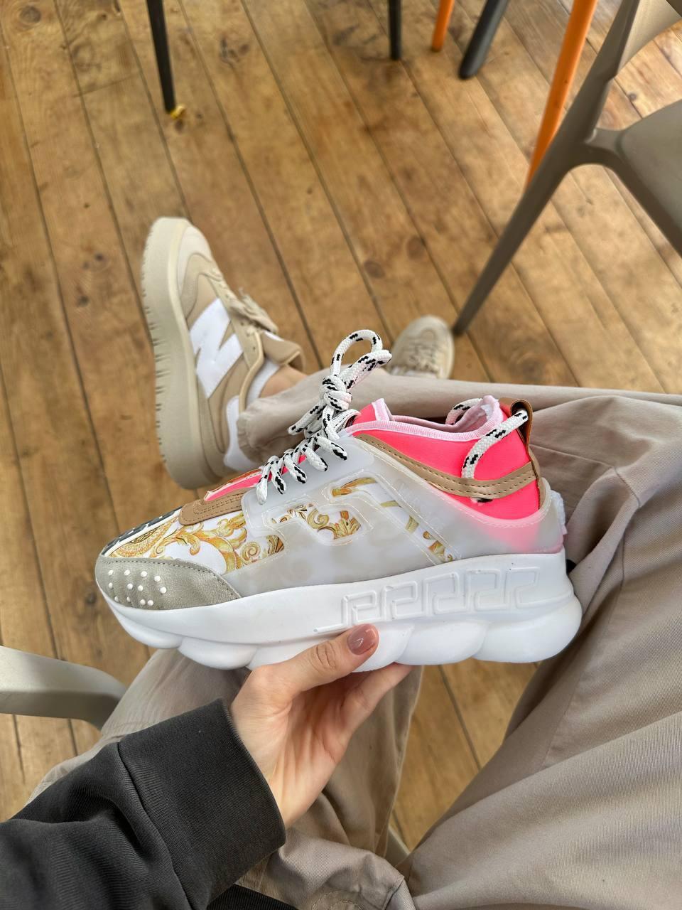 Жіночі кросівки Versace Chain Reaction White Pink Yellow Barocco DSR705G-DICTG_DB5OS, фото 1