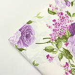 Тканина бавовняна "Букети троянд" бузкового та фіолетового кольору фон айворі No1213, фото 7